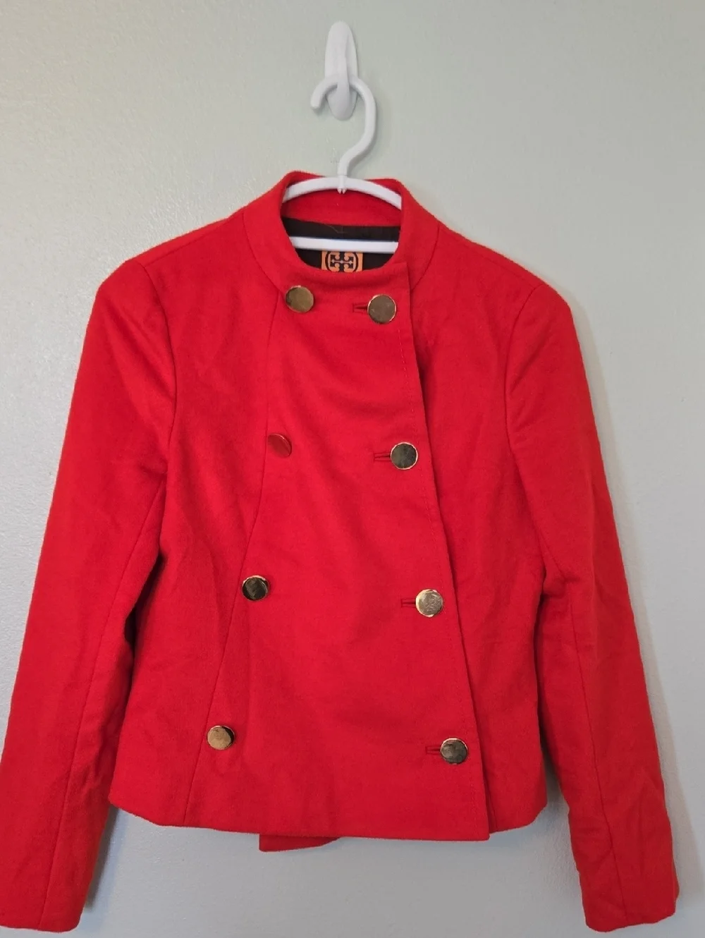 TORY BURCH | Lightweight Red Orange Wool Double Breasted Jacket Peacoat Size 2